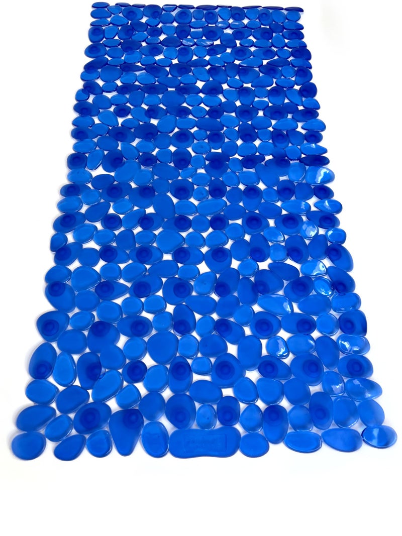 TIKE SMART â€œPebblesâ€ Non-Slip Bathtub/Shower Mat 27.5â€x14â€ Rectangular, Non-Toxic, Safe, Clean, Machine-Washable, Superior Grip & Drainage, Vinyl, for Smooth Floors ONLY, Transparent Blue - Image 2